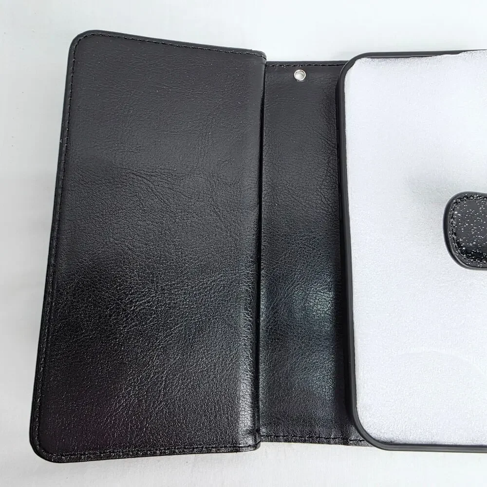 iPhone 16 Pro Black Glitter Phone Case With  Detachable Wallet with Card Holder